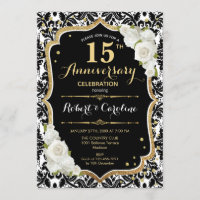 Invitation pour les 15 ans - Noir Blanc Or