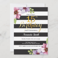 Invitation pour les 15 ans Teen Floral