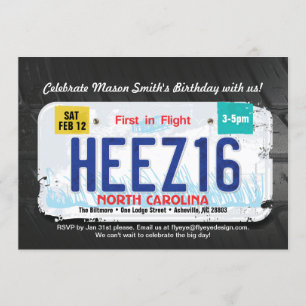 Invitation pour les 16 ans d'un garçon, permis de 