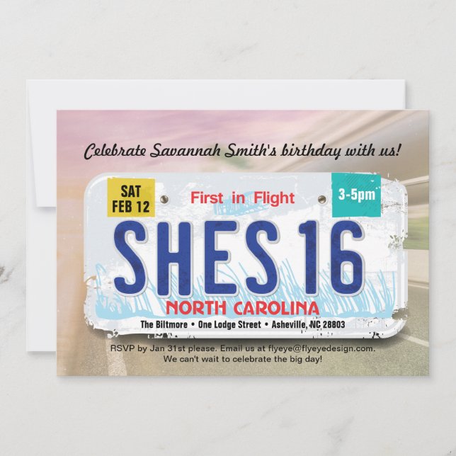 Invitation pour les 16 ans d'une fille - Permis de (Devant)