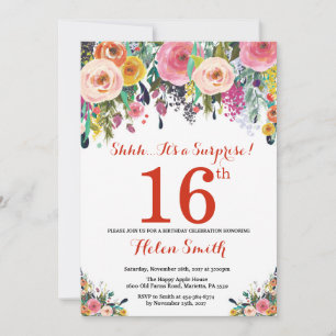 Invitation pour les 16 ans Floral Surprise Rouge