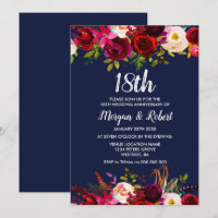 Invitation pour les 18 ans de mariage à fleurs ble