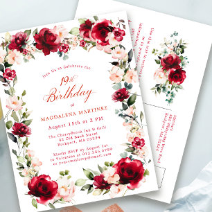 Invitation pour les 19 ans avec rose rouge et pivo