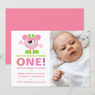 Invitation pour les 1 an de bébé fille petit monst