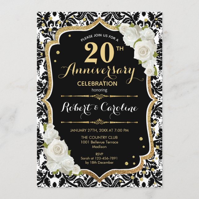 Invitation pour les 20 ans d'anniversaire - Noir B (Devant)