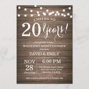Invitation pour les 20 ans de mariage en bois rust