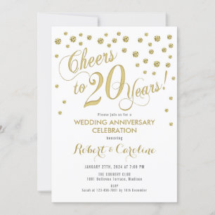 Invitation pour les 20 ans de mariage - Or et Blan