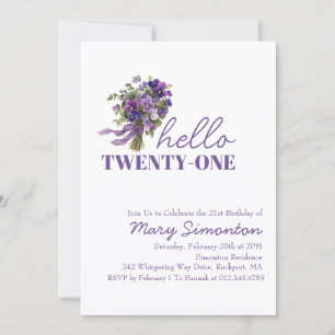 Invitation pour les 21 ans avec bouquet floral vio