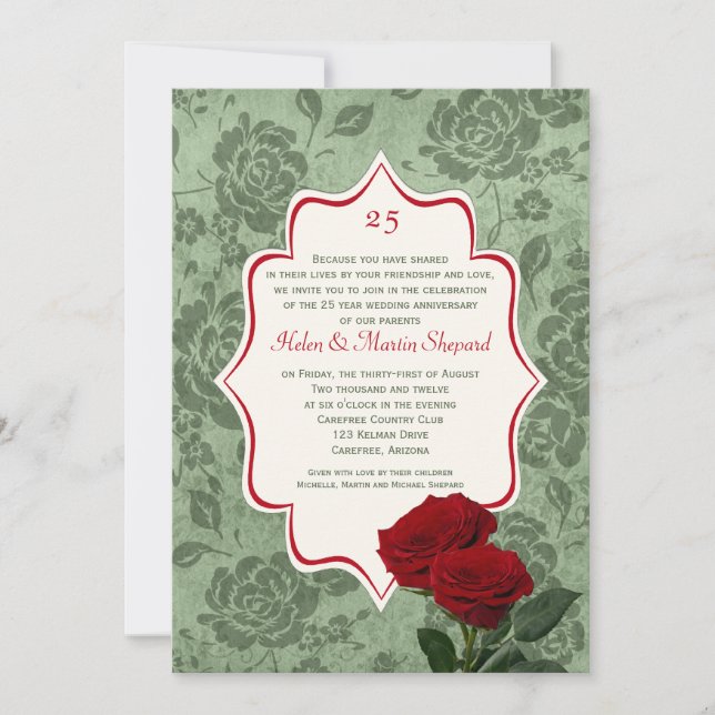 Invitation pour les 25 ans de mariage aux Roses Ro (Devant)