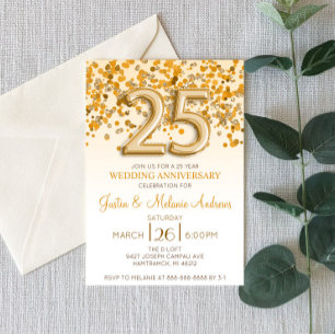 Invitation pour les 25 ans de mariage avec confett