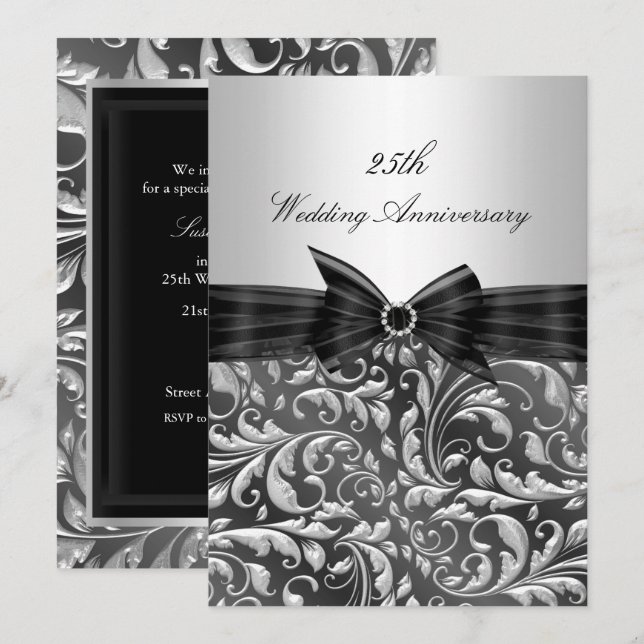 Invitation pour les 25 ans de mariage avec feuille (Devant / Derrière)
