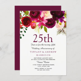 Invitation pour les 25 ans de mariage avec fleurs 