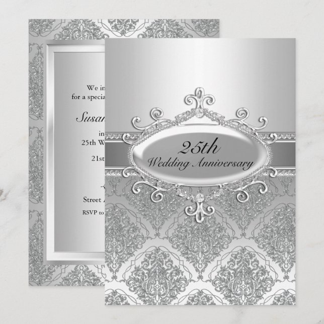 Invitation pour les 25 ans de mariage en Damassé A (Devant / Derrière)