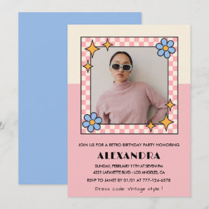 Invitation pour les 25 ans Fleurs roses rétro funk