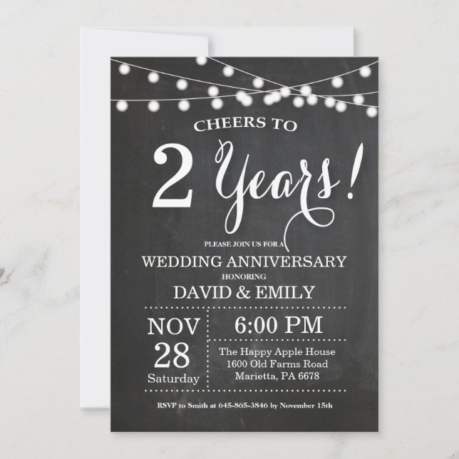 Invitation pour les 2 ans de mariage sur tableau n (Devant)