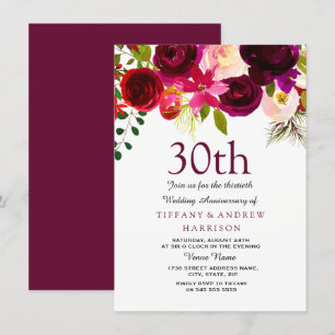 Invitation pour les 30 ans de mariage Fleurs borde
