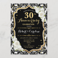 Invitation pour les 30 ans - Noir Blanc Or