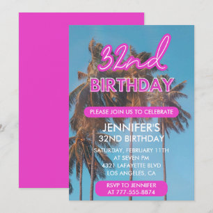 Invitation pour les 32 ans Été Palmier rose
