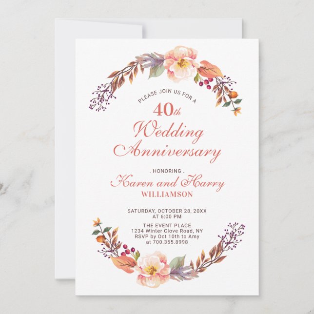 Invitation pour les 40 ans de mariage avec un thèm (Devant)