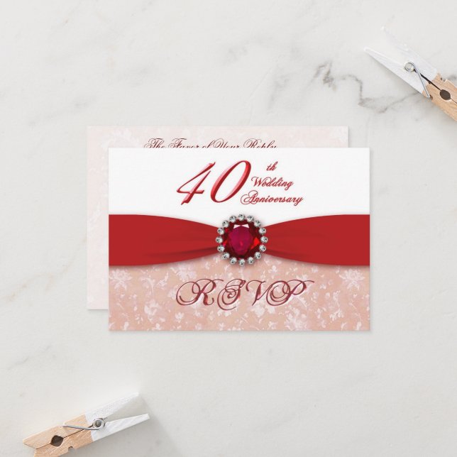 Invitation pour les 40 ans de mariage - Damassé (Devant/Arrière en situation)