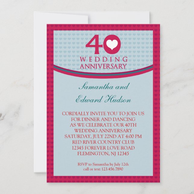 Invitation pour les 40 ans de mariage de Heart (Devant)