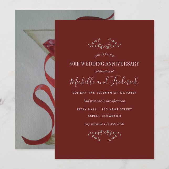 Invitation pour les 40 ans de mariage de rubis (Devant / Derrière)