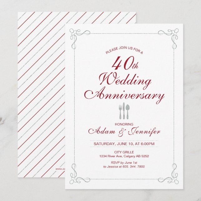Invitation pour les 40 ans de mariage de Rubis & A (Devant / Derrière)