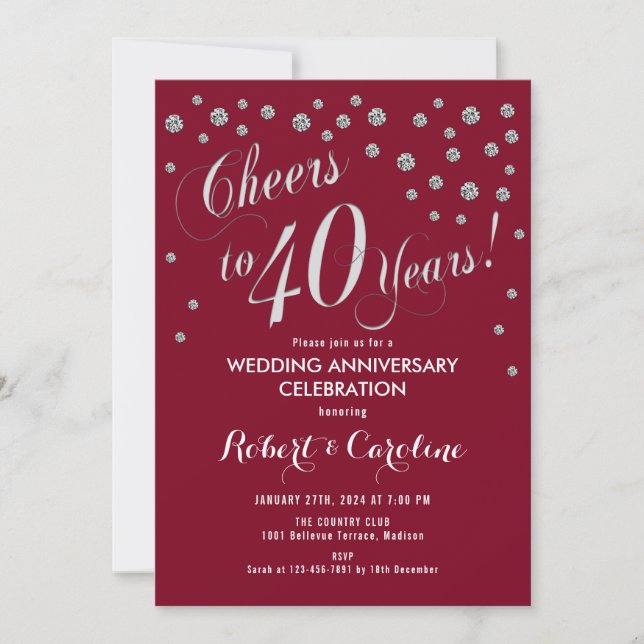 Invitation pour les 40 ans de mariage en rouge rub (Devant)