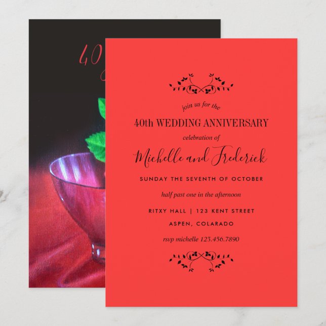 Invitation pour les 40 ans de mariage rubis Rose r (Devant / Derrière)