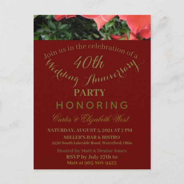 Invitation pour les 40 ans de mariage Rubis Rouge (Devant)