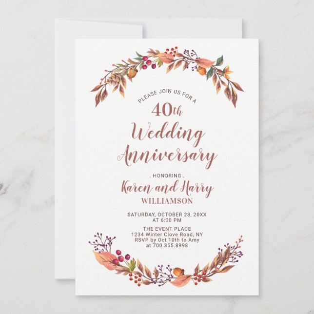 Invitation pour les 40 ans de mariage thème floral (Devant)
