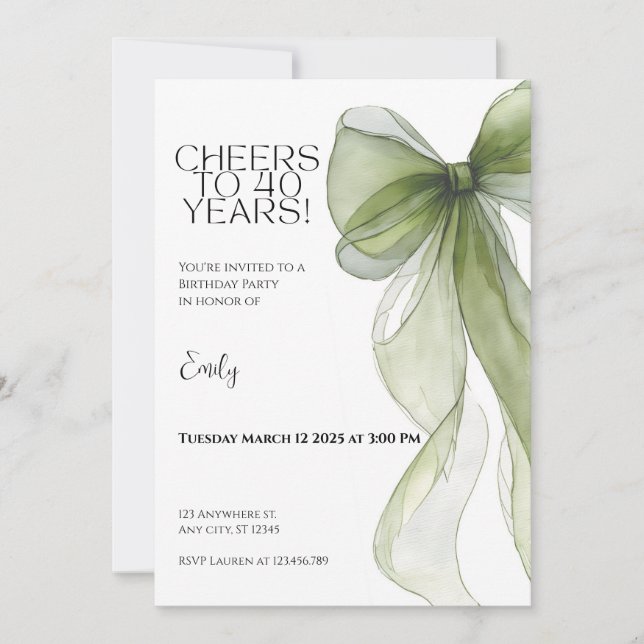 Invitation pour les 40 ans • Ruban vert Milestone (Devant)
