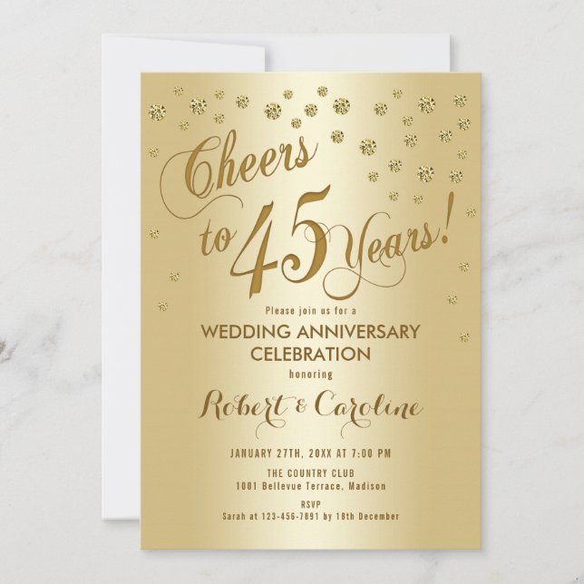Invitation pour les 45 ans de mariage en or (Devant)