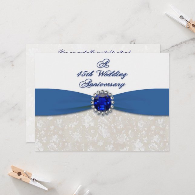 Invitation pour les 45 ans de mariage en papier da (Devant/Arrière en situation)