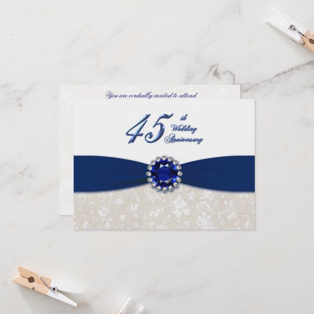 Invitation pour les 45 ans de mariage, thème damas (Devant/Arrière en situation)