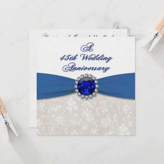 Invitation pour les 45 ans de mariage, thème damas (Devant/Arrière en situation)