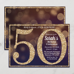Invitation pour les 50 ans avec paillettes pour un