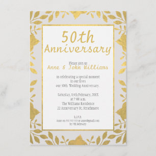 Invitation pour les 50 ans de mariage en doré faux