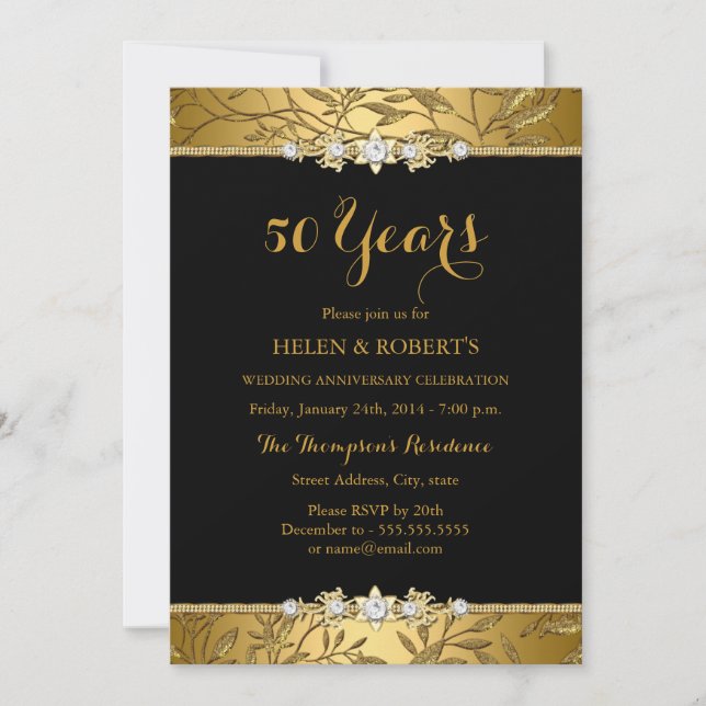 Invitation pour les 50 ans de mariage en feuille d (Devant)