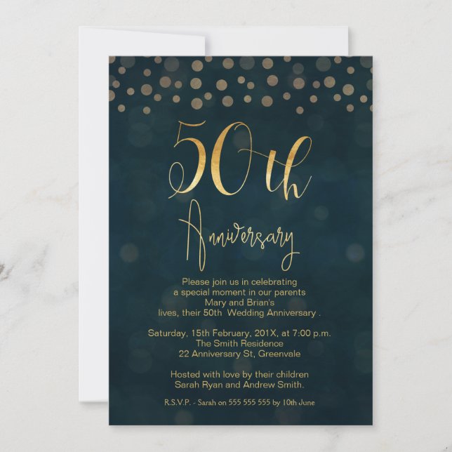 Invitation pour les 50 ans de mariage en or faux b (Devant)