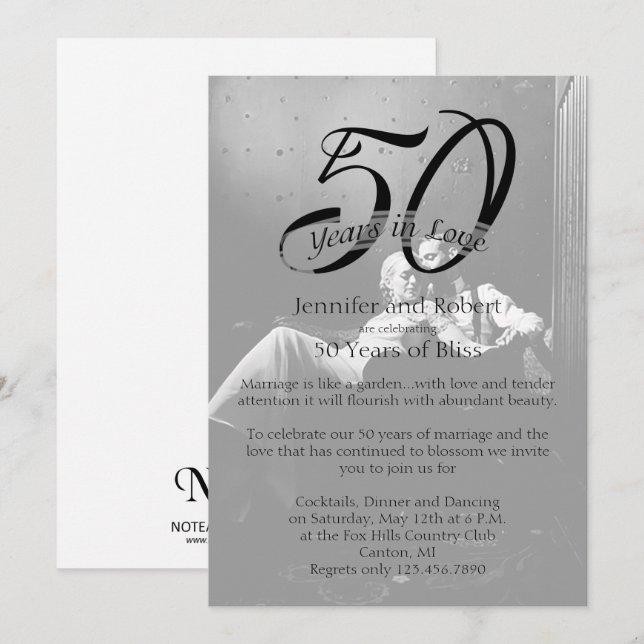 Invitation pour les 50 ans de mariage, noces de ph (Devant / Derrière)