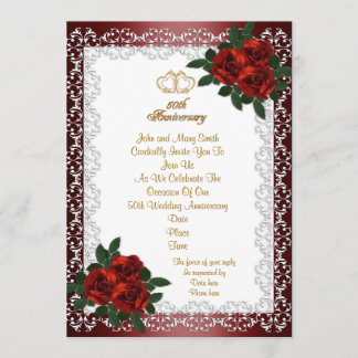 Invitation pour les 50 ans de mariage roses rouges