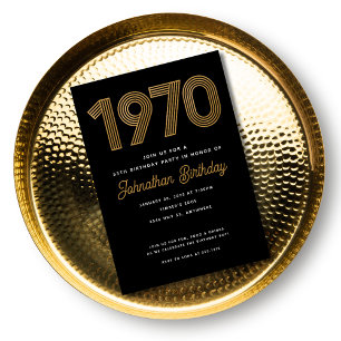 Invitation pour les 50 ans en faux or noir 1970