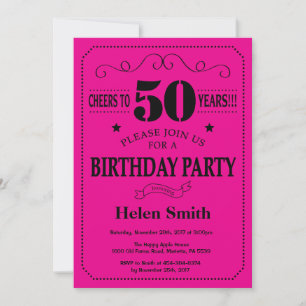 Invitation pour les 50 ans noir et rose chaud