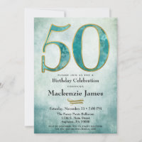 Invitation pour les 50 ans Turquoise Bleu Or Adult