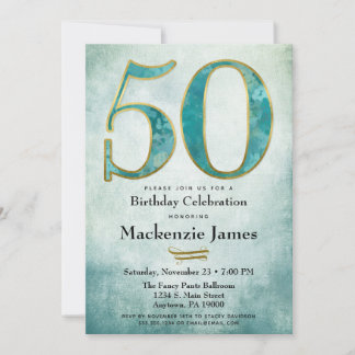Invitation pour les 50 ans Turquoise Bleu Or Adult