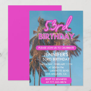 Invitation pour les 53 ans Été Palmier rose