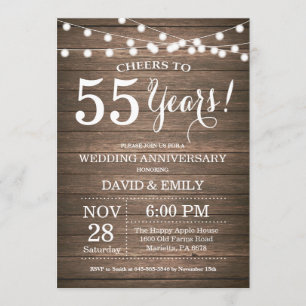 Invitation pour les 55 ans de mariage en bois rust