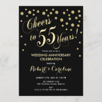 Invitation pour les 55 ans de mariage - Noir et Or