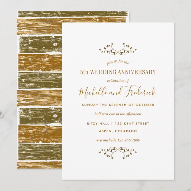 Invitation pour les 5 ans de mariage en bois (Devant / Derrière)